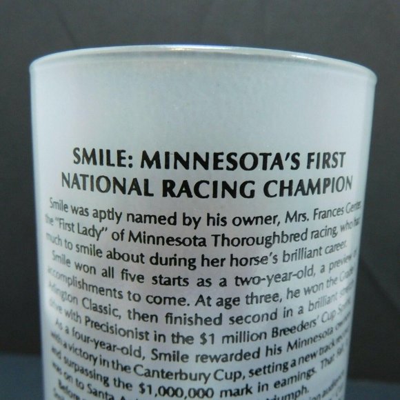 RARE! 1986 SMILE Minnesota's First NATIONAL RACING CHAMPION Frosted Horse Glass - Picture 4 of 6